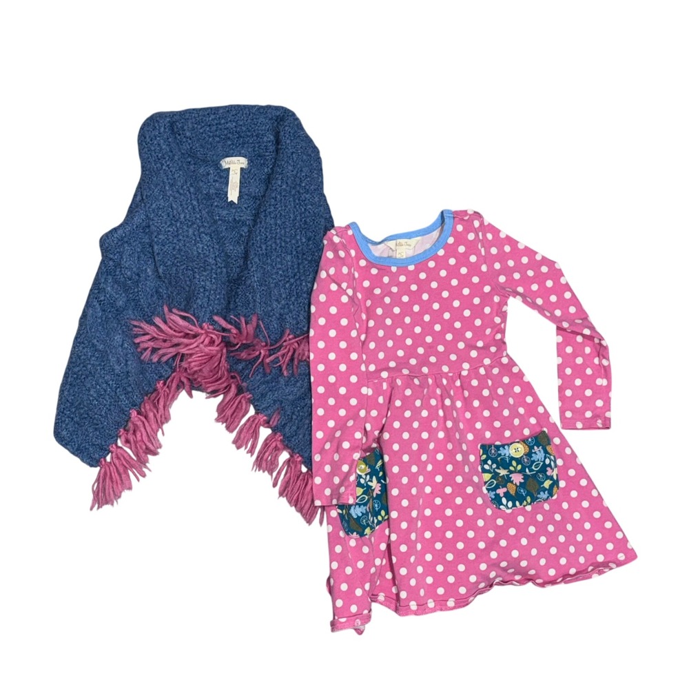 Matilda Jane Make Believe "Mirror Image" Sweater Vest & Dress Set Sz 4 Polka Dot